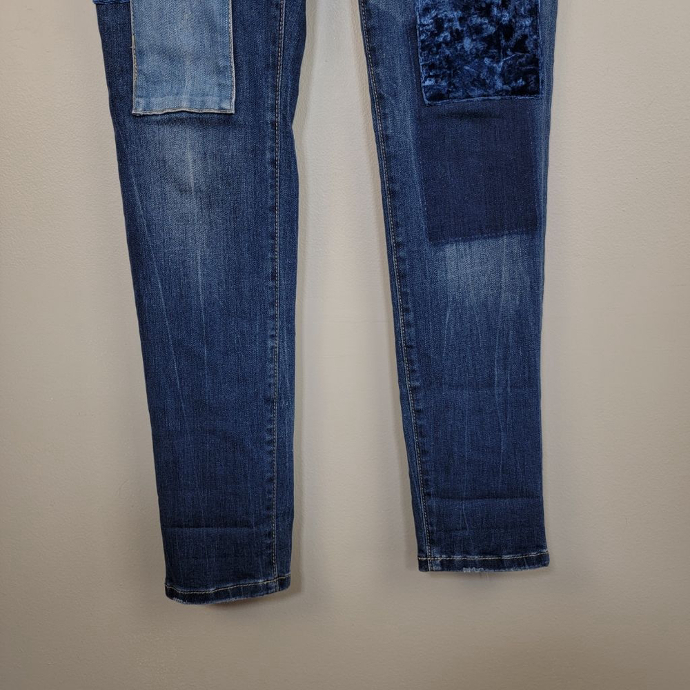 Chico's 00 2 Platinum Skinny Jeans Jeggings Velvet Patch Medium Blue Mid Rise - Picture 7 of 12